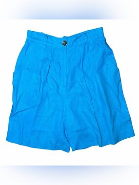 Vintage Cache 100% Linen Bermuda Shorts Blue Coastal Quiet Luxury Size 8